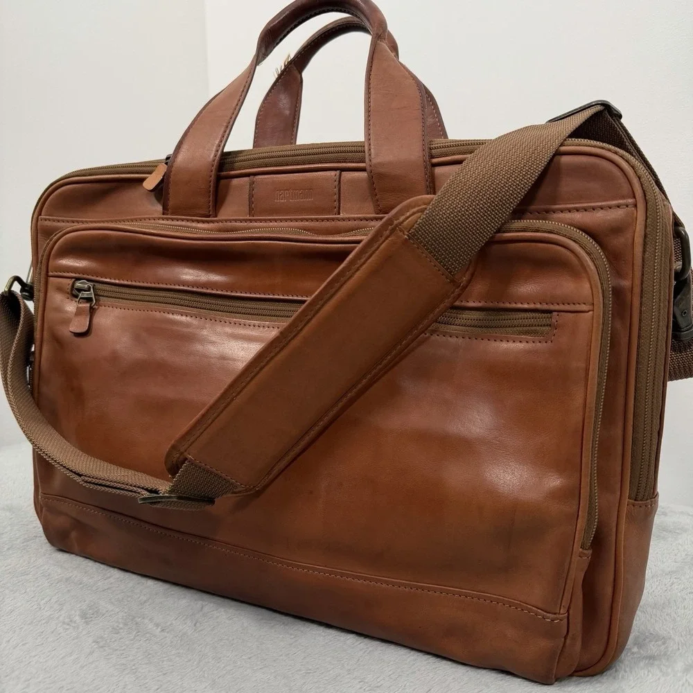 Vintage Hartmann Full Grain Leather Briefcase Laptop Bag Tan Cognac Expandable